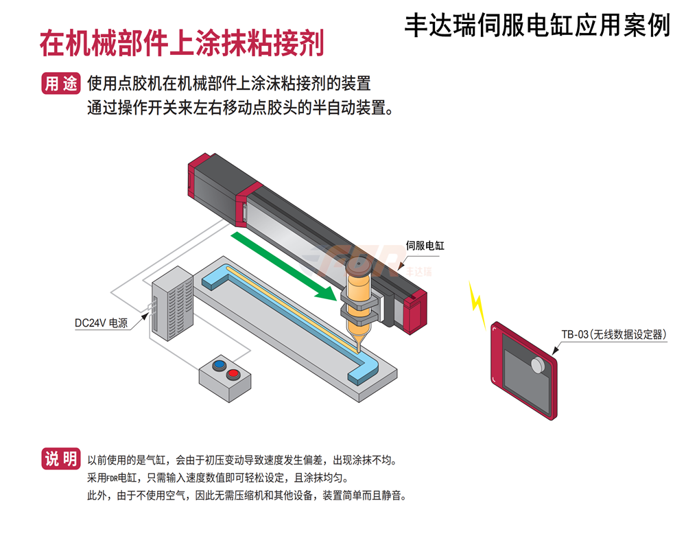 丰达瑞电缸在机械部件上涂抹粘接剂